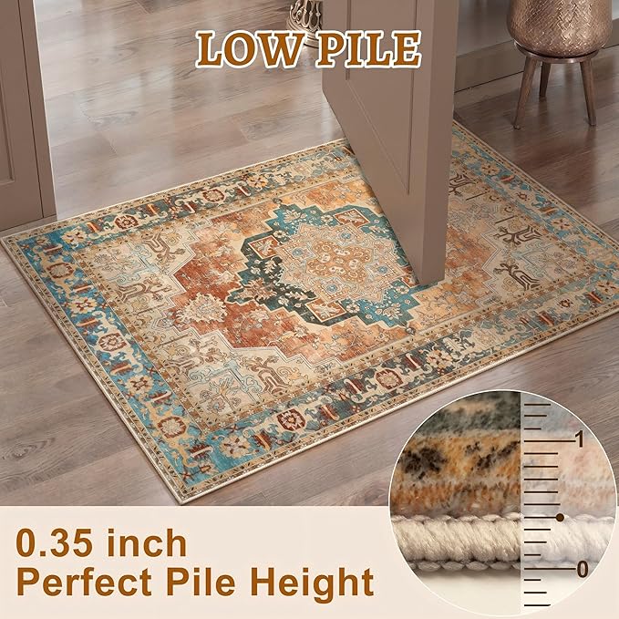 Tangsoo 4x6 Washable Rug Vintage Non Slip Indoor, Distressed Carpet - Image 5