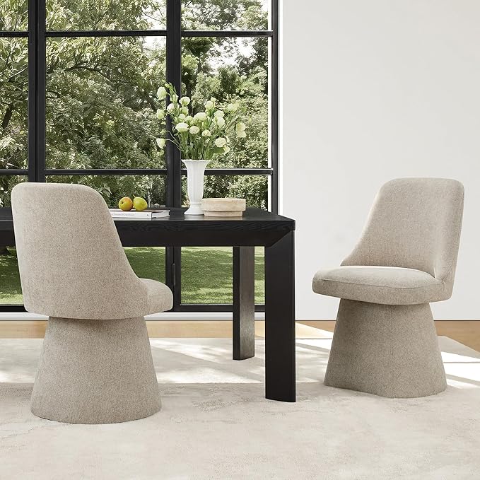 Swivel Dining Chair Mid Century Modern DeskChair High Back Upholstered Linen - Image 9
