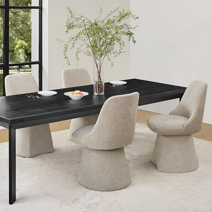 Swivel Dining Chair Mid Century Modern DeskChair High Back Upholstered Linen - Image 9