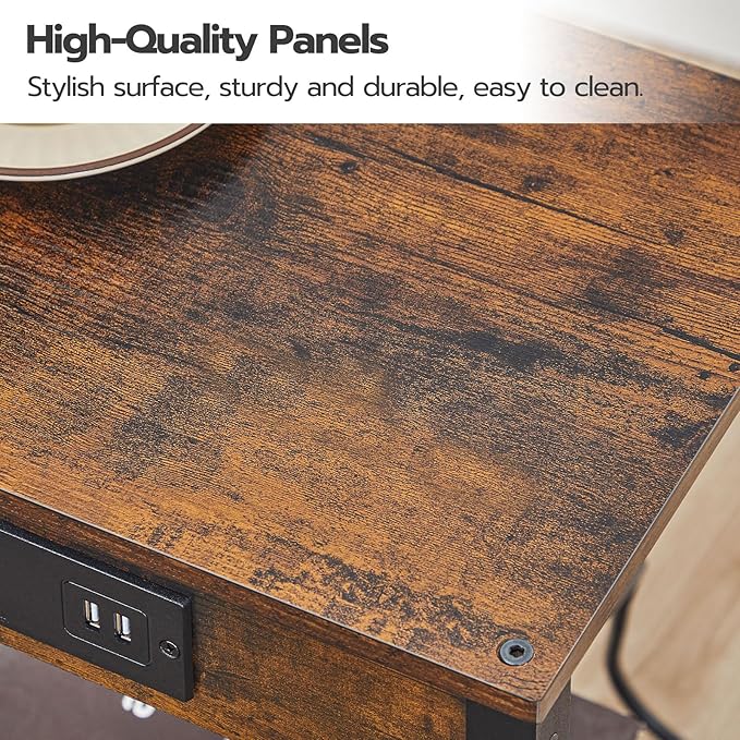 HOOBRO Side Table with Charging Station, Nightstand with 2-Tier Storage Shelf - Image 7