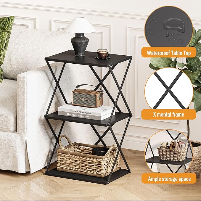 3-Tier End Table Set of 2 Small Side Table Tall Bedside Night Stand - Image 4
