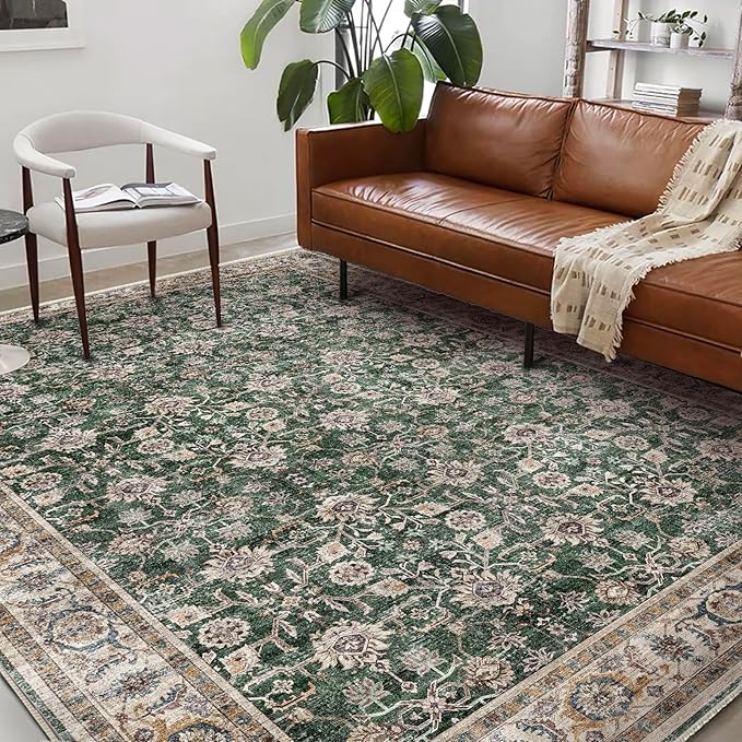 Washable Area Rug 8'x10' Retro Boho Design Non-Shedding Non-Slip Easy Care Ideal by CHAMPLANT