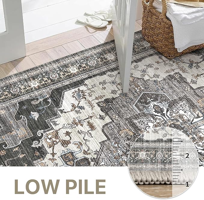 GENIMO 2X6 Hallway Runner Rug, Machine Washable Non Slip Vintage Floral - Image 4