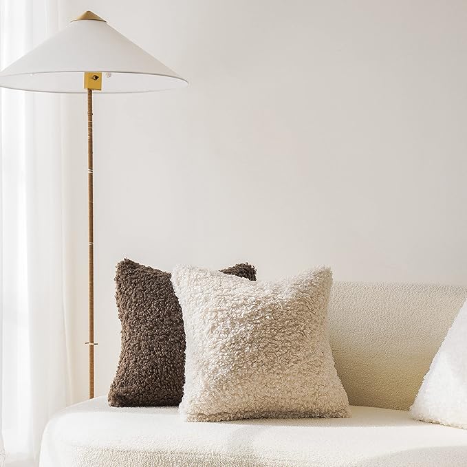 Foindtower 2 Pieces 24x24 Inch Neutral Cream, Faux Fur Throw Pillow Cover - Image 5