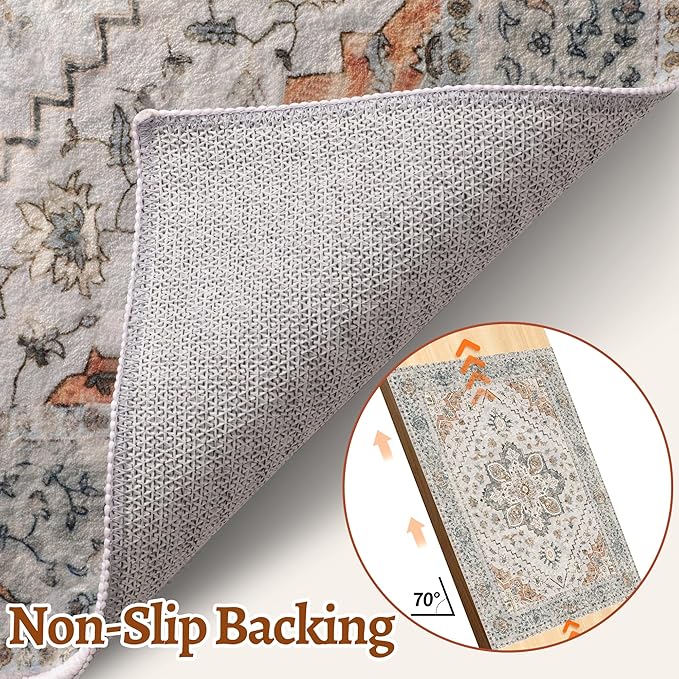 Tangsoo 4x6 Area Rug for Living Room, Washable Vintage Indoor, Distressed Taupe - Image 4