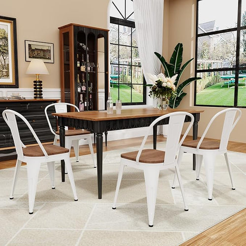 18 Inch Metal Dining Chairs, Arlunar Farmhouse Chairs Set of 4 White Dining - Image 2