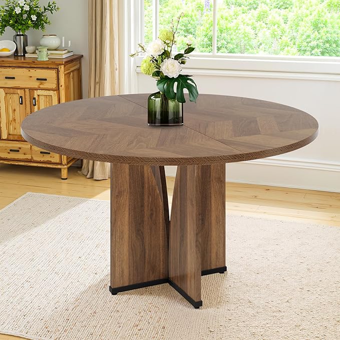 Round Dining Table for 4, 39 Inch Small Dinner Table Farmhouse Wooden Circle - Image 3