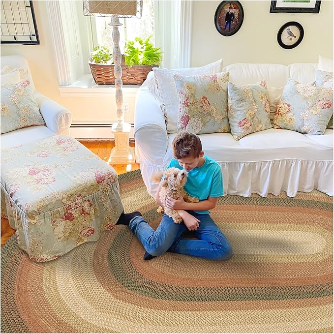 Russet Multi Color Jute Braided Oval Rug, 4x6' by Homespice