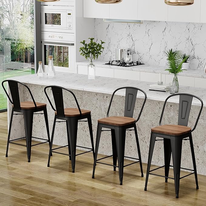 Changjie Furniture 30 Inches Metal Barstools Set of 4 Counter Height Bar Stools - Image 5