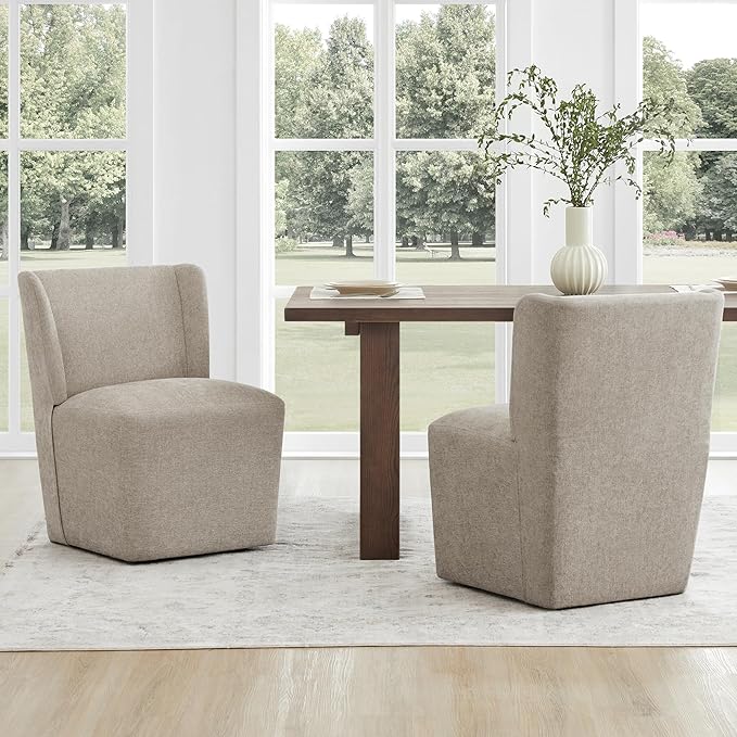 Upholstered Dining Chair with Casters Wingback Modern Side Armless Deskchair - Image 7