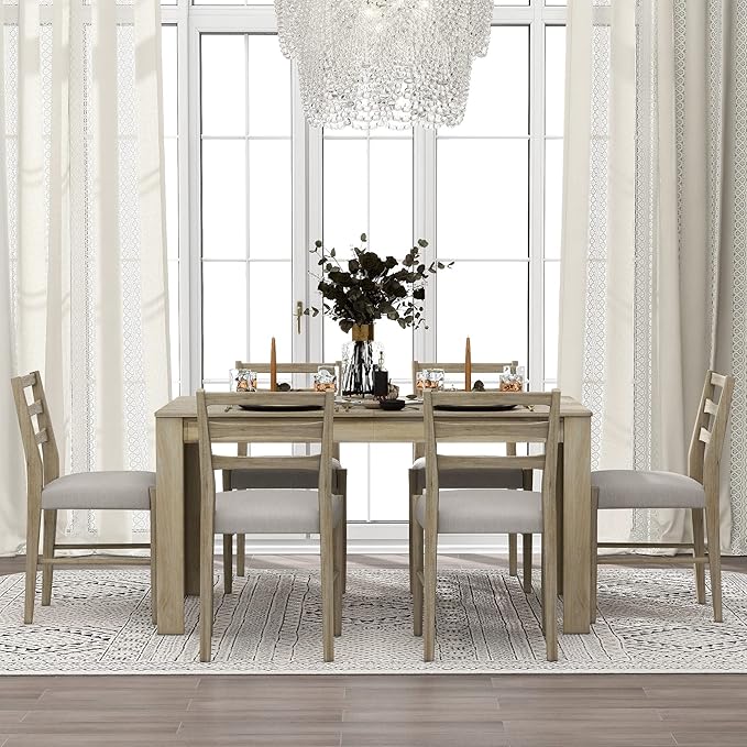 7-Piece Wooden Dining Set with Mutifunctional Extendable Table 12" Leaf and 2 - Image 2