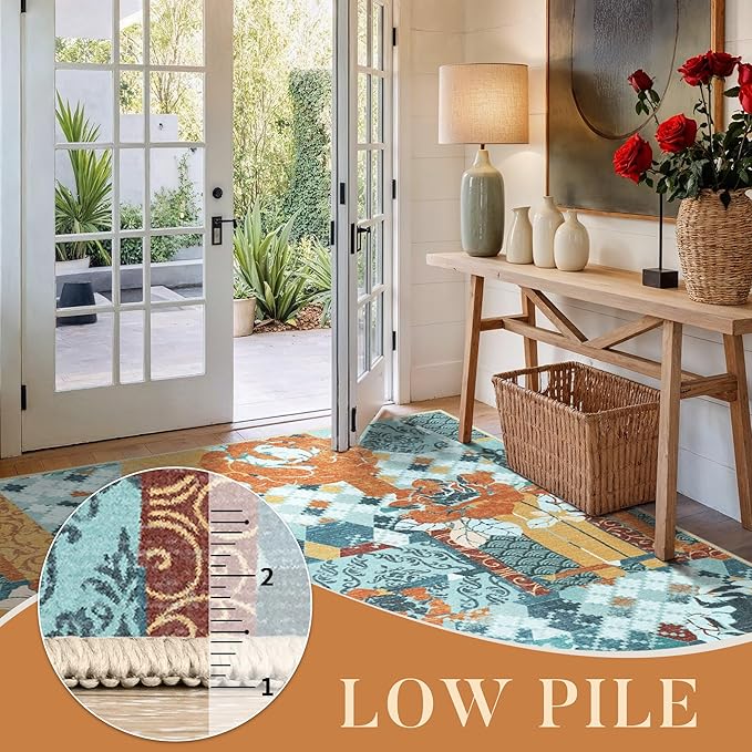 GENIMO Floral Runner Rug 2X6, Machine Washable Non Slip Vintage Patchwork - Image 7