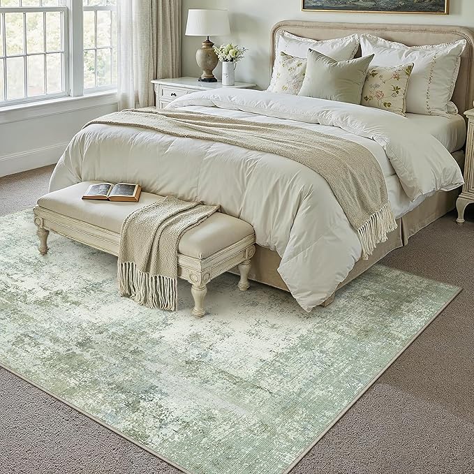 9x12Washable Area Rug Green Modern Neutral Abstract Living Room Bedroom Indoor - Image 3