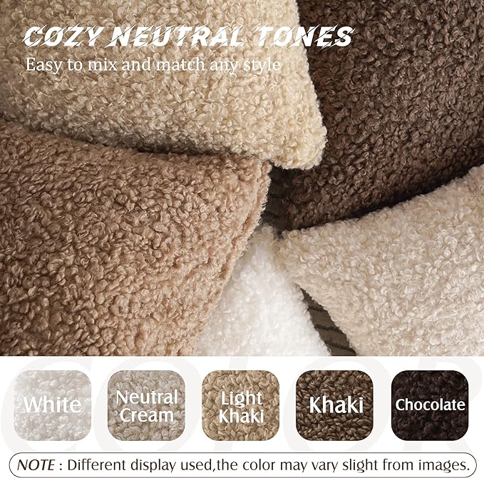 Foindtower 2 Pieces 16x16 Inch Khaki, Faux Fur Throw Pillow Cover Accent Sherpa - Image 7