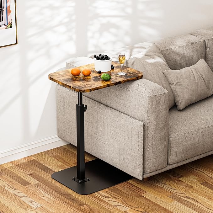 Side Table Sofa Tray for Couch Heavy Metal Base Swivel/Adjustable Height - Image 5