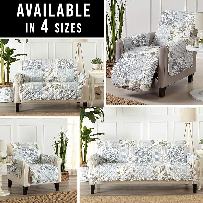 Patchwork Scalloped Printed Furniture Protector Stain Resistant Loveseat Cover - Image 6