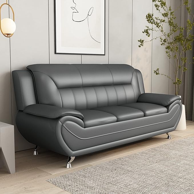 Container Furniture Direct Michael Modern Faux Leather Upholstered Stainless - Image 11