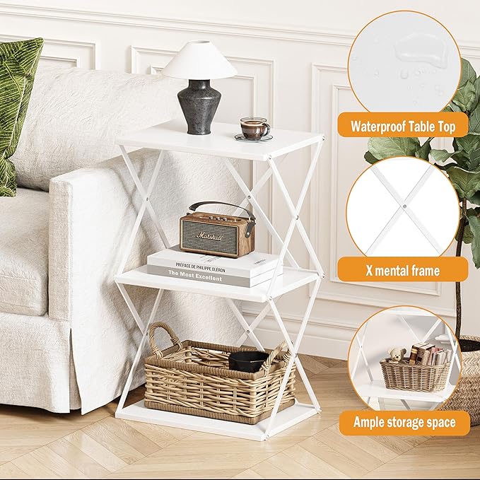 3-Tier End Table Set of 2 Small Side Table Tall Bedside Night Stand - Image 4
