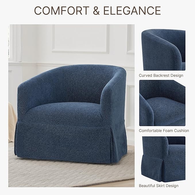 Swivel Accent Chair, 360 Degree Performance Fabric Armchair Modern Barrel - Image 5
