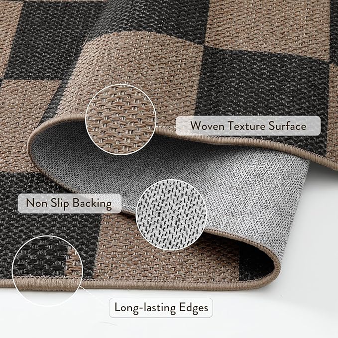 Lahome Checkered Easy Jute 2x8 Runner Rug, Washable Kitchen Runner Rug Non Slip - Image 4