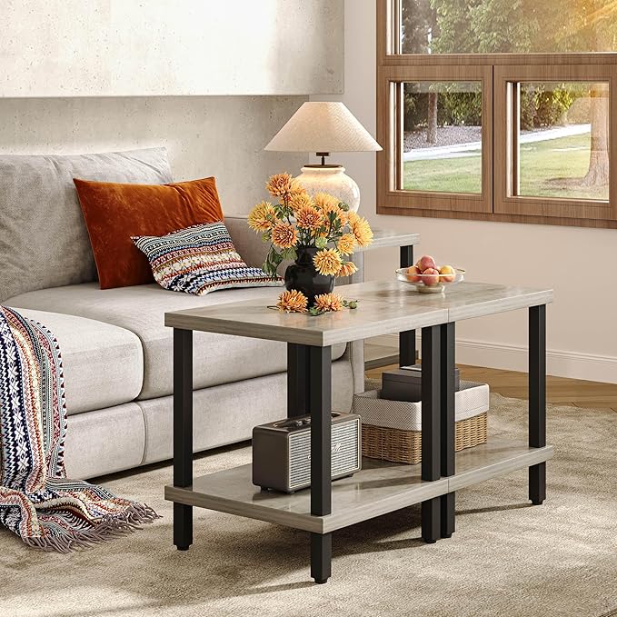 Large End Table Farmhouse Side Table Industrial Style Sofa Table Metal X Accent - Image 5