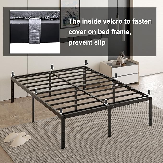 18 Inch Queen Bed Frame with Black Bed Cover, Metal Bed Frames Queen Size No - Image 4