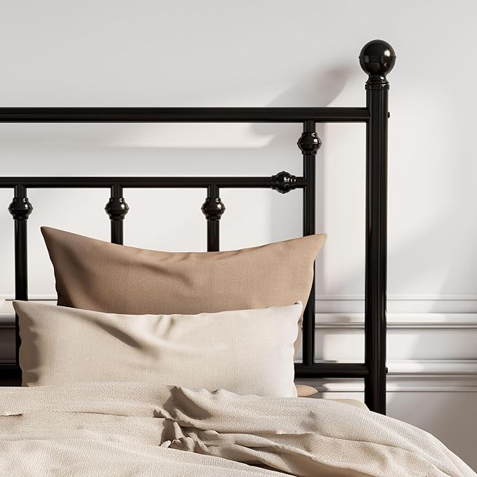 SHA CERLIN 14'' Queen Size Metal Platform Bed Frame/Victorian Headboard and - Image 4