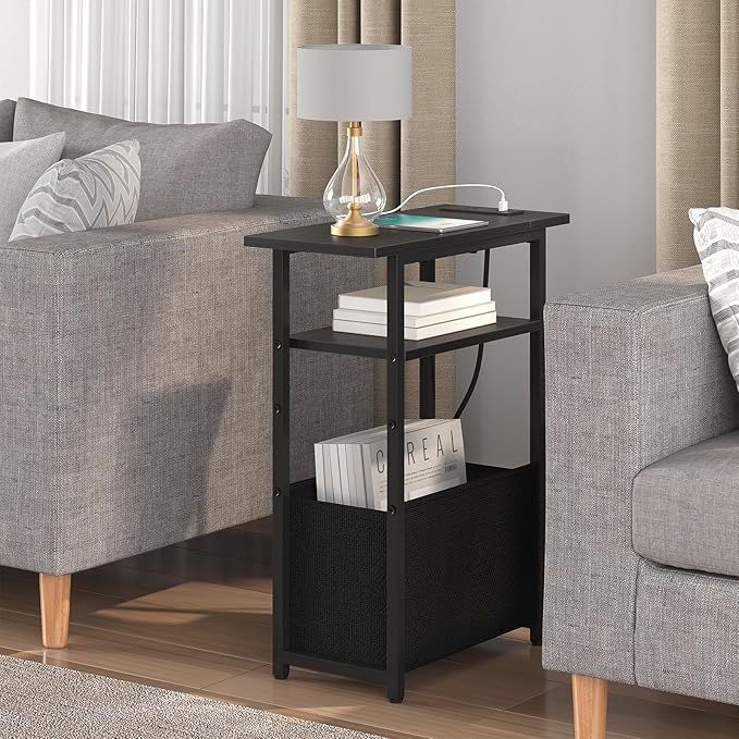 Narrow Side Table with Charging Station, Small End Table - Image 2
