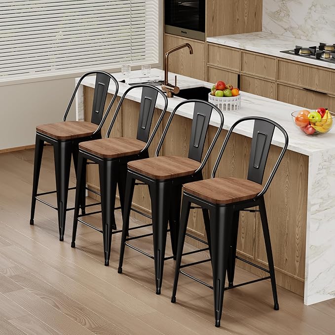 Changjie Furniture 24 Inches Metal Barstools Set of 4 Counter Height Bar Stools - Image 6