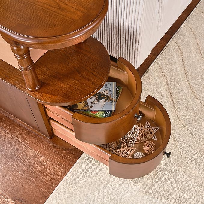 2 Set of Wood End Table with 2 Drawers and Storage Shelf, Narrow Sofa Side Table - Image 4