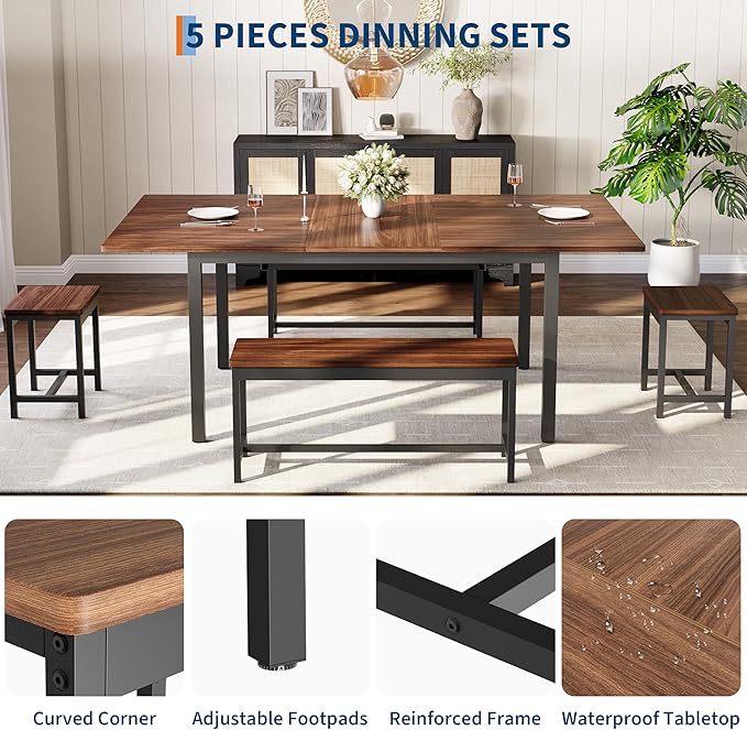 IDEALHOUSE 5-Piece Extendable Dining Table Set - Image 4