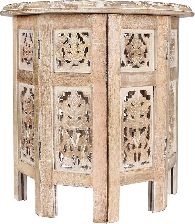The Wooden Town Carved Wood Round End Table – 18" Accent Side Table - Image 9
