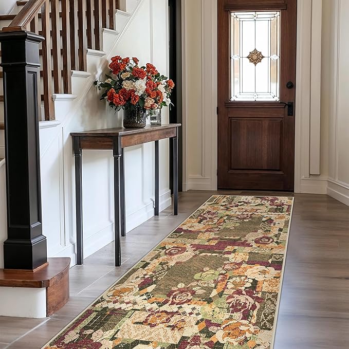 GENIMO Floral Runner Rug 2'6''x8, Machine Washable Non Slip Vintage Patchwork - Image 3