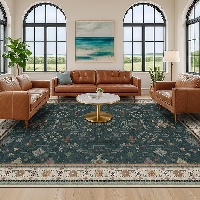Dark Green Oushak Living Room Rug 10x14 - Image 4