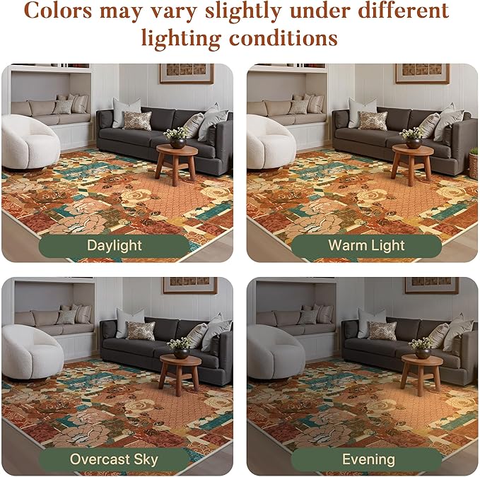 GENIMO 5X7 Floral Area Rugs for Living Room, Machine Washable Non Slip Vintage - Image 6