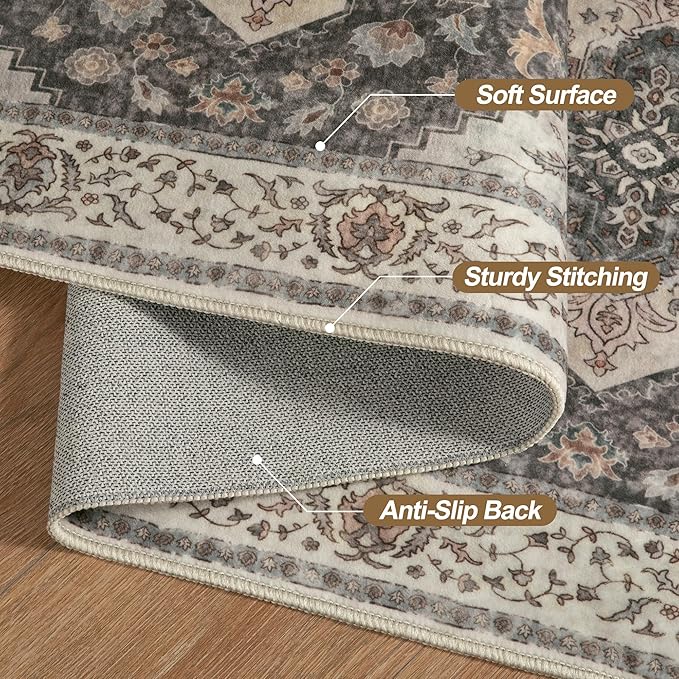 Tangsoo 3x5 Area Rug Vintage Washable Rugs Non Slip, Farmhouse Rugs Indoor - Image 6