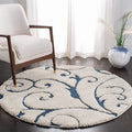 SAFAVIEH Florida Shag Collection 10' Round Cream/Blue SG455 Scrolling Vine by SAFAVIEH