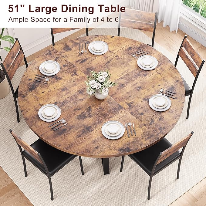 51'' Round Dining Table for 6, Kitchen Dining Room Circle Dinner Pedestal Table - Image 4