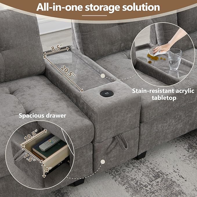 Merax 6 Seater Chenille Sectional Couches - Image 3