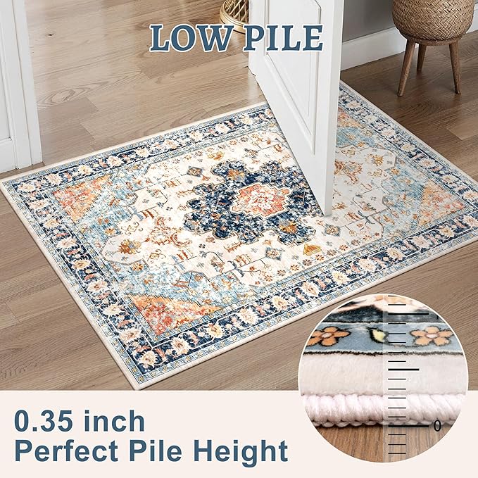 Tangsoo 3x5 Rug for Bedroom, Washable Vintage Rugs Indoor, Non Slip Accent Rug - Image 3