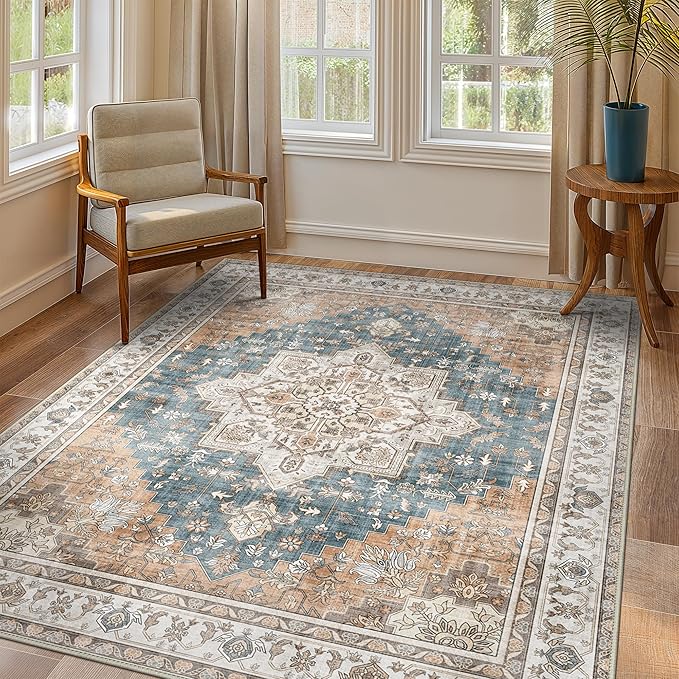 GENIMO 9x12 Area Rugs for Living Room, Non Slip Machine Washable Vintage Rugs by GENIMO