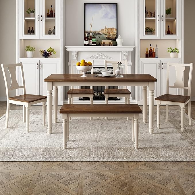 6 Pieces Dining Table Set with 60" Rectangle Kitchen Desk, Living Room - Image 3