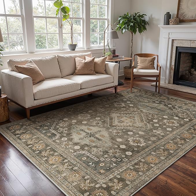 GENIMO 9x12 Area Rugs for Living Room, Machine Washable Low Pile Rugs, Non Slip by GENIMO