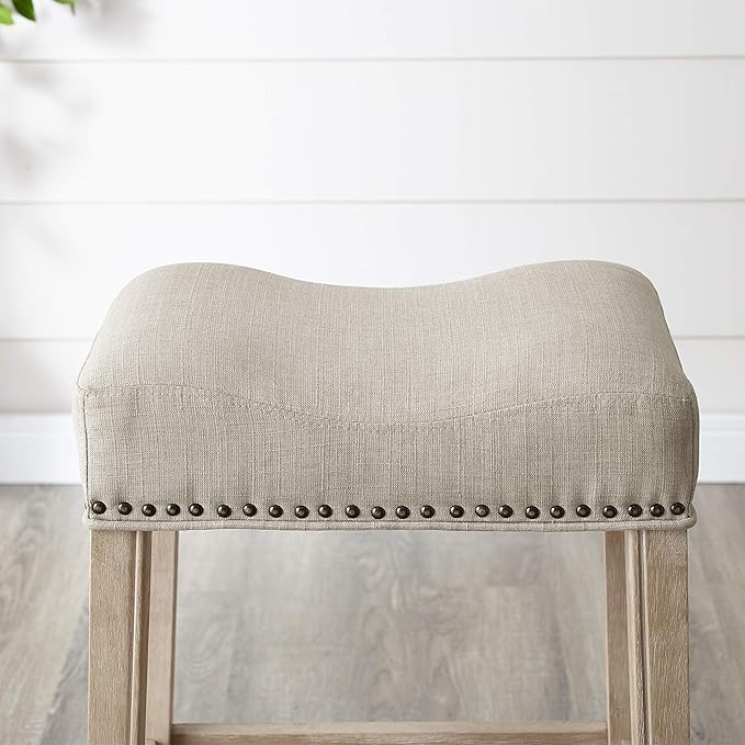 Roundhill Furniture Coco Upholstered Backless Saddle Seat Bar Stools 29" Height - Image 6