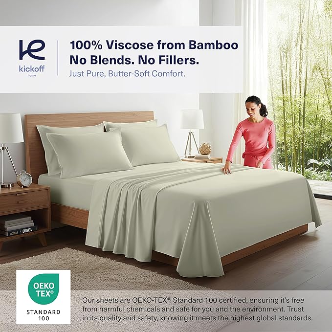 Kickoff Viscose Bamboo Sheets King Size 4-pc 100% Organic Bamboo Viscose Bed - Image 2