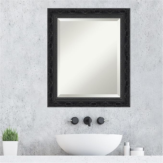 Amanti Art Bathroom Mirror for Over Sink, 25x21 Filigree Gloss Black Rectangle - Image 7