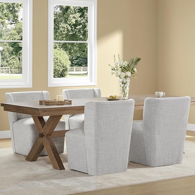 Dining Chairs with Casters Require Assembly Upholstered Wingback Single Sofa - Image 5