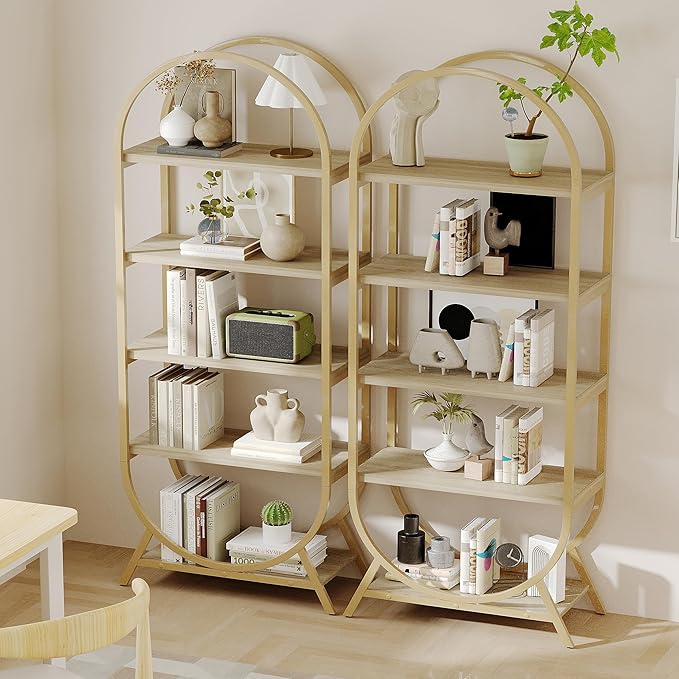 Bookshelf Arched Bookcase Set 2, 5 Tier Open Freestanding Display Shelf by Kogven
