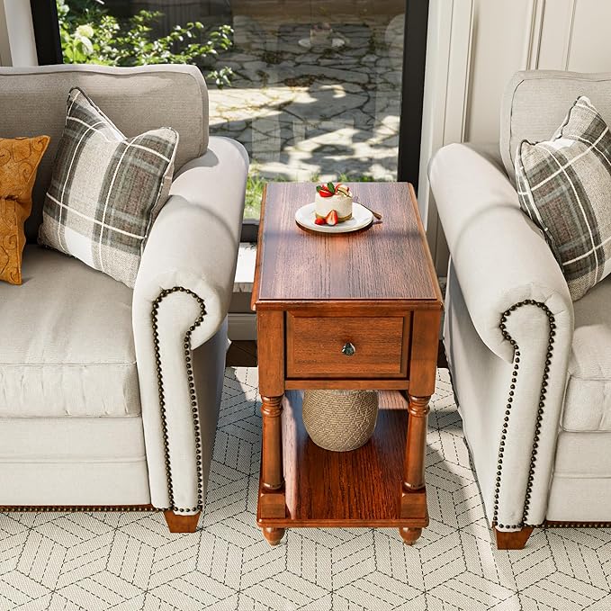 LEEMTORIG Solid Wood End Table Narrow Side Table - Image 2