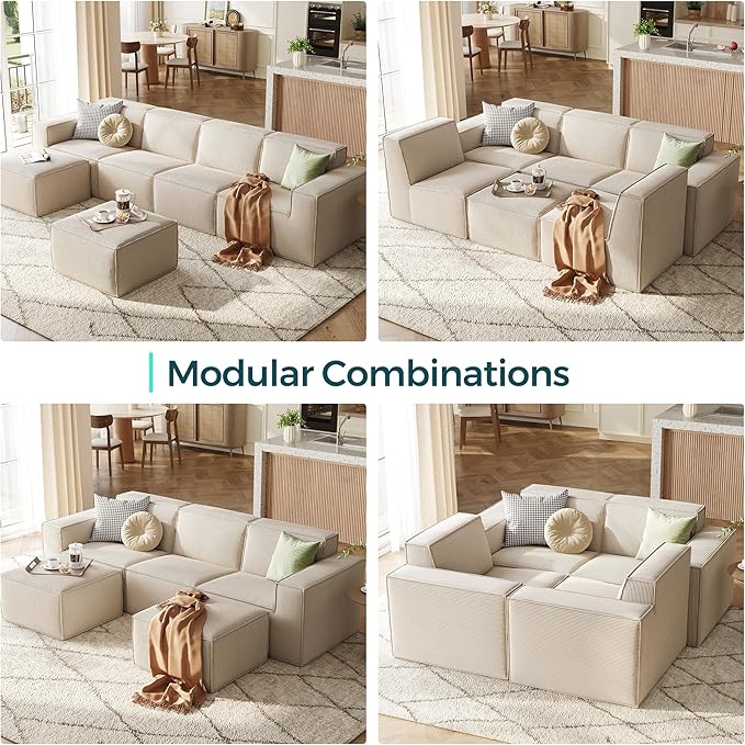 LINSY HOME Modular Sectional Sofa, Corduroy Sectional Cloud Couches - Image 7